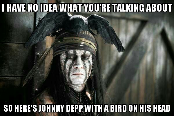I've no idea what you're talking about, so here's Johnny Depp with a bird on his head
